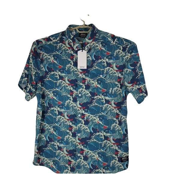 Wesc Other - Wesc Blue Casual Button Down Shirt with Wave Pattern